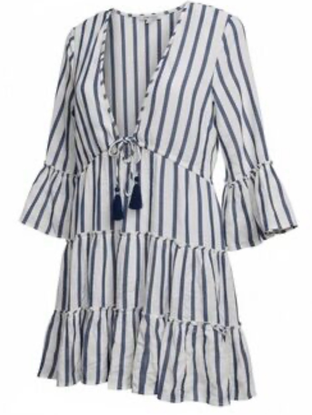 blue island Navy & White Striped Tie-Front Tiered Mini Coverup